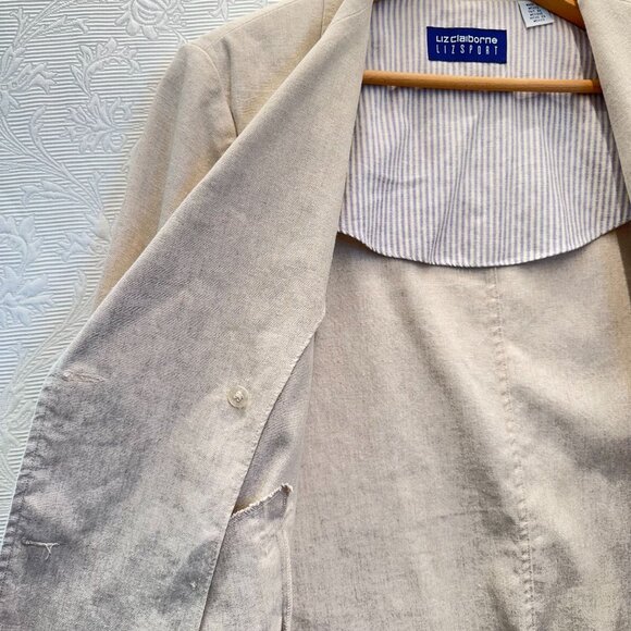 Liz Claiborne SIZE 10 Khaki Double-Breasted Lightweight Linen/Cotton Jacket - Picture 4 of 7